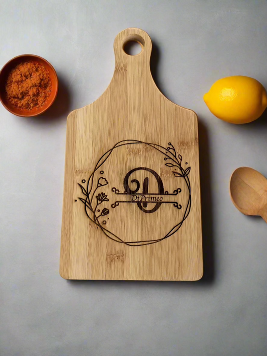 Personalized Cutting Board - Round Floral Monogram